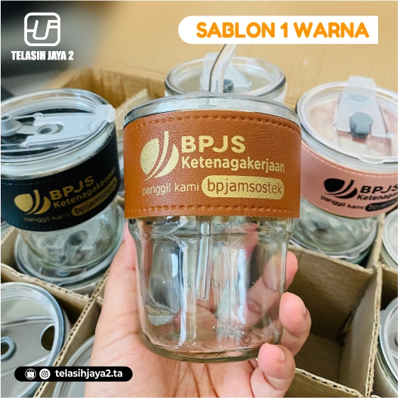 Gelas Tumbler Kaca Aesthetic sablon 1 warna + Box